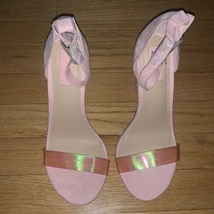 Women's Pink Iridescent Faux Suede Heels